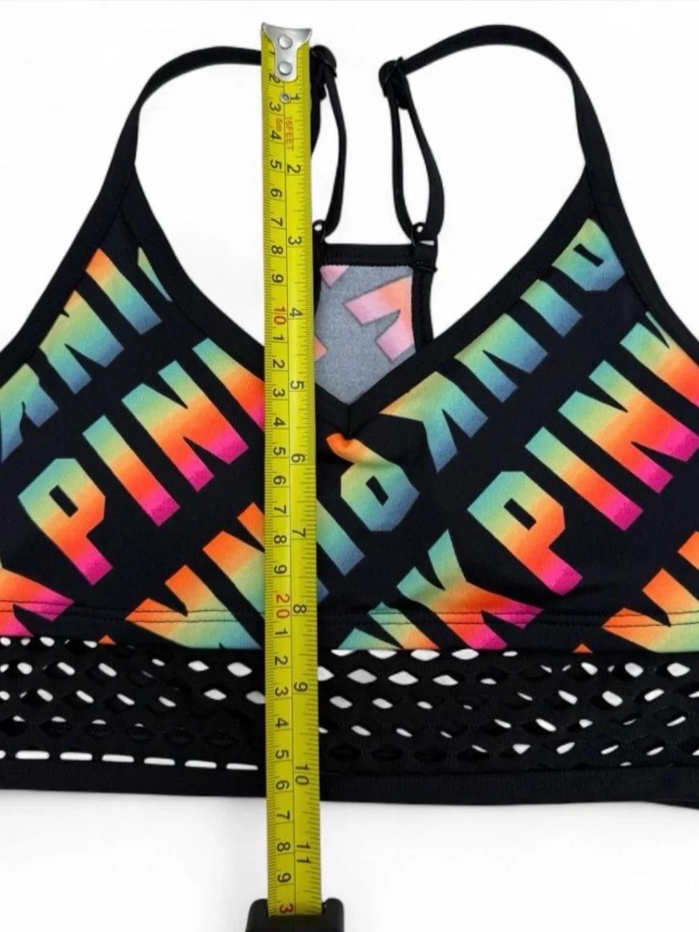 PINK Victoria's Secret Black Sports Bikini Top with Rainbow Logo Size XS